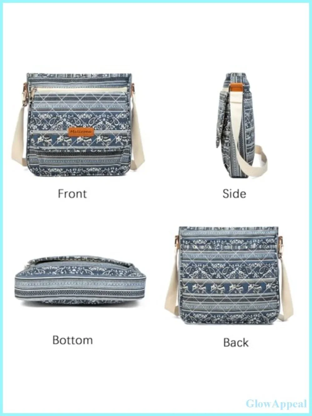 Floral Canvas Crossbody Bag Messenger Handbag Multi Pocket Travel Satchel Purse